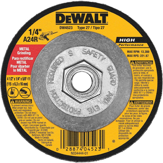 Dewalt DW4523 10 Pack 4-1/2-Inch by 1/4-Inch by 5/8-Inch General Purpose Metal Grinding Wheel