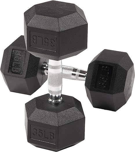 BalanceFrom Rubber Coated Hex Dumbbell Weight Set and Storage Rack, Multiple Packages Pair