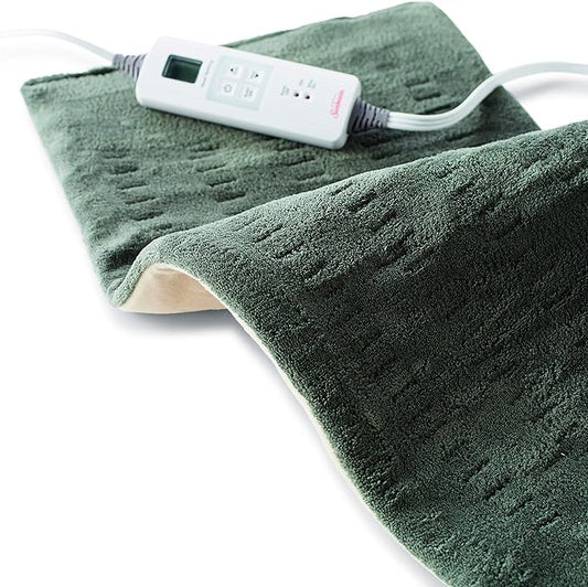 Sunbeam XL Heating Pad for Back, Neck, and Shoulder Pain Relief, Auto Shut Off, 6 Heat Settings, Extra Large 12 x 24, Green, Ideal for Muscle Aches and Arthritis Pain