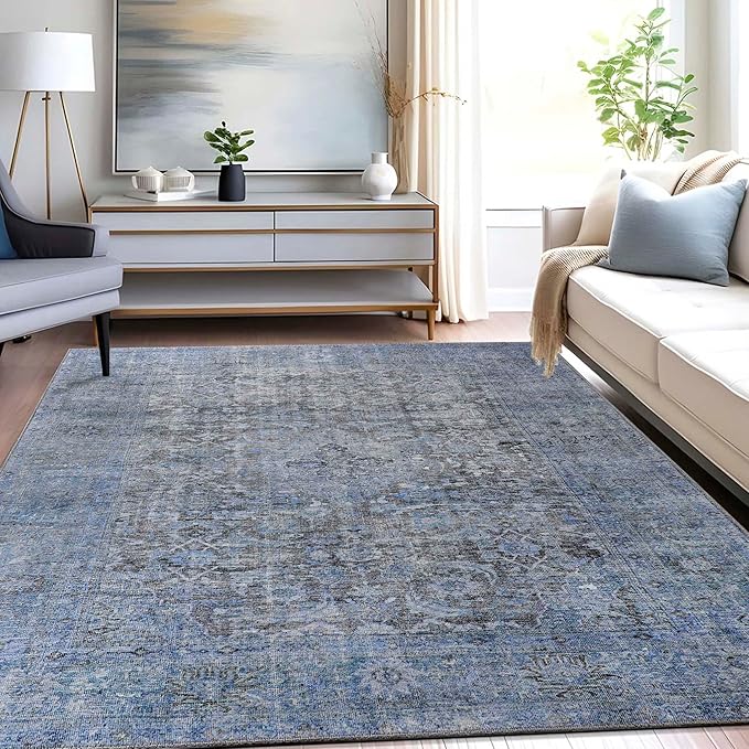 SUPERIOR Large Indoor Area Rug,7' 6" x 9' 6", Light Blue 7.5X9.5RUG-HUDA-AZ