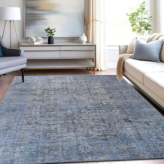 SUPERIOR Large Indoor Area Rug,7' 6" x 9' 6", Light Blue 7.5X9.5RUG-HUDA-AZ