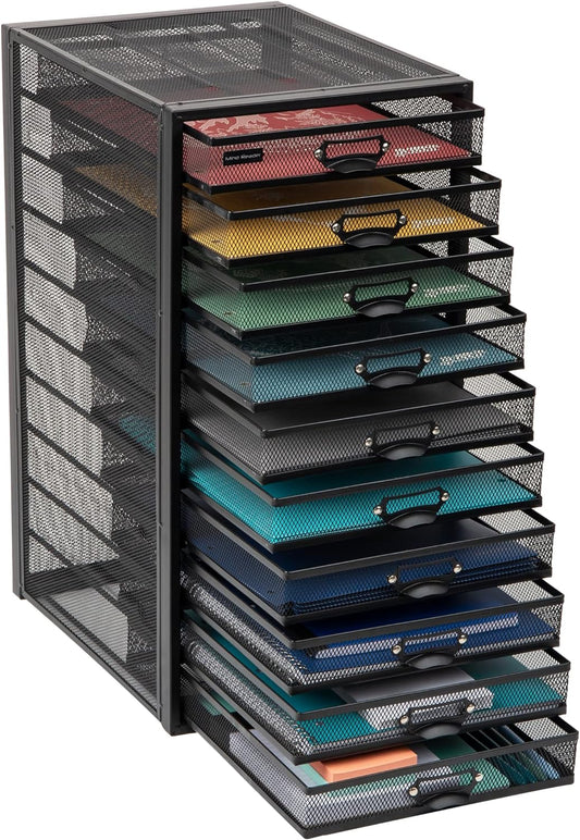 Mind Reader File Storage Drawers, Desk Organizer, Multi-Purpose, Crafts, Office, Metal Mesh, 10.75"L x 14"W x 21.25"H, Black