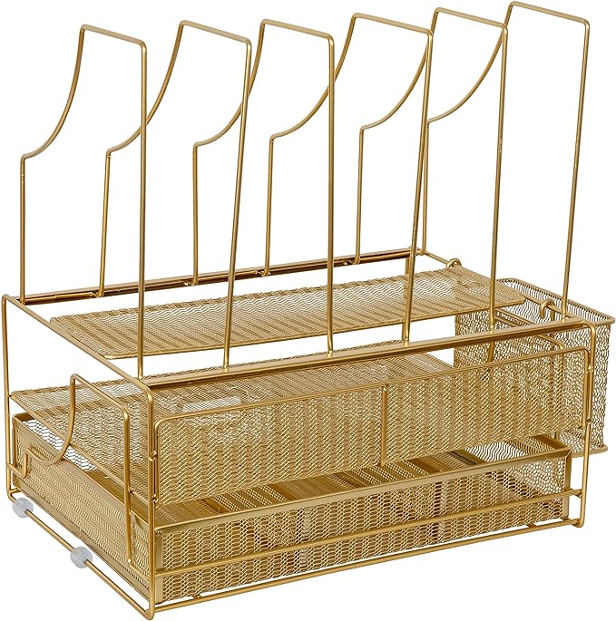 Martha Stewart Ryder Gold Mesh Metal Large Desktop Organizer With Paper File Letter Holder Organizer and Drawer