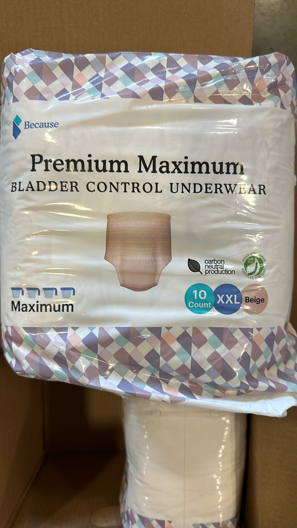 Because Premium Maximum Plus Pull Up Underwear for Women - Absorbent Bladder Protection with a Sleek, Invisible Fit - Beige, Absorbs 4 Cups - XX-Large 40 Count (4 Packs of 10)