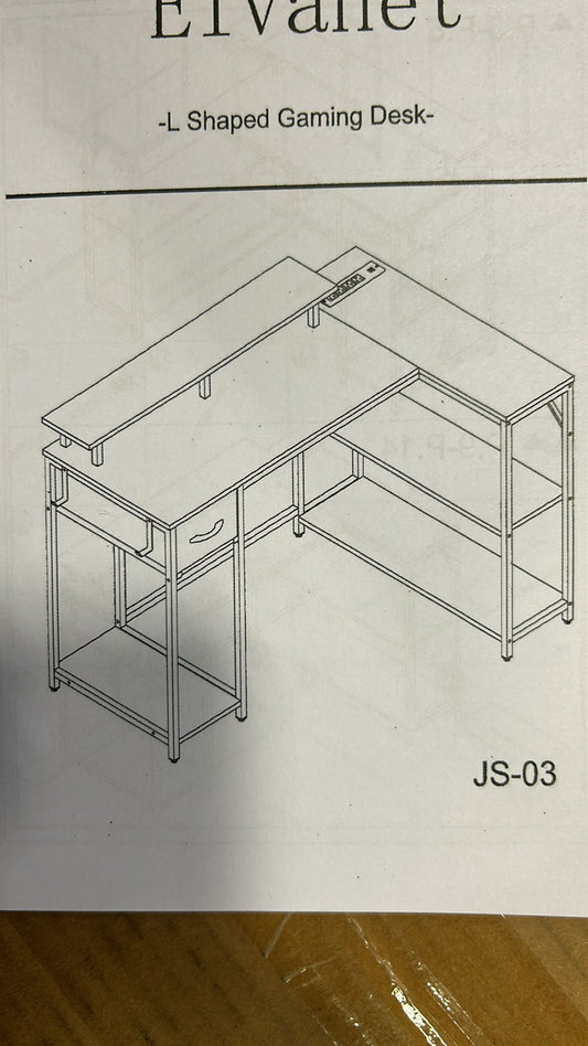 Reversible Computer Office Desk with Drawer and Storage Shelves