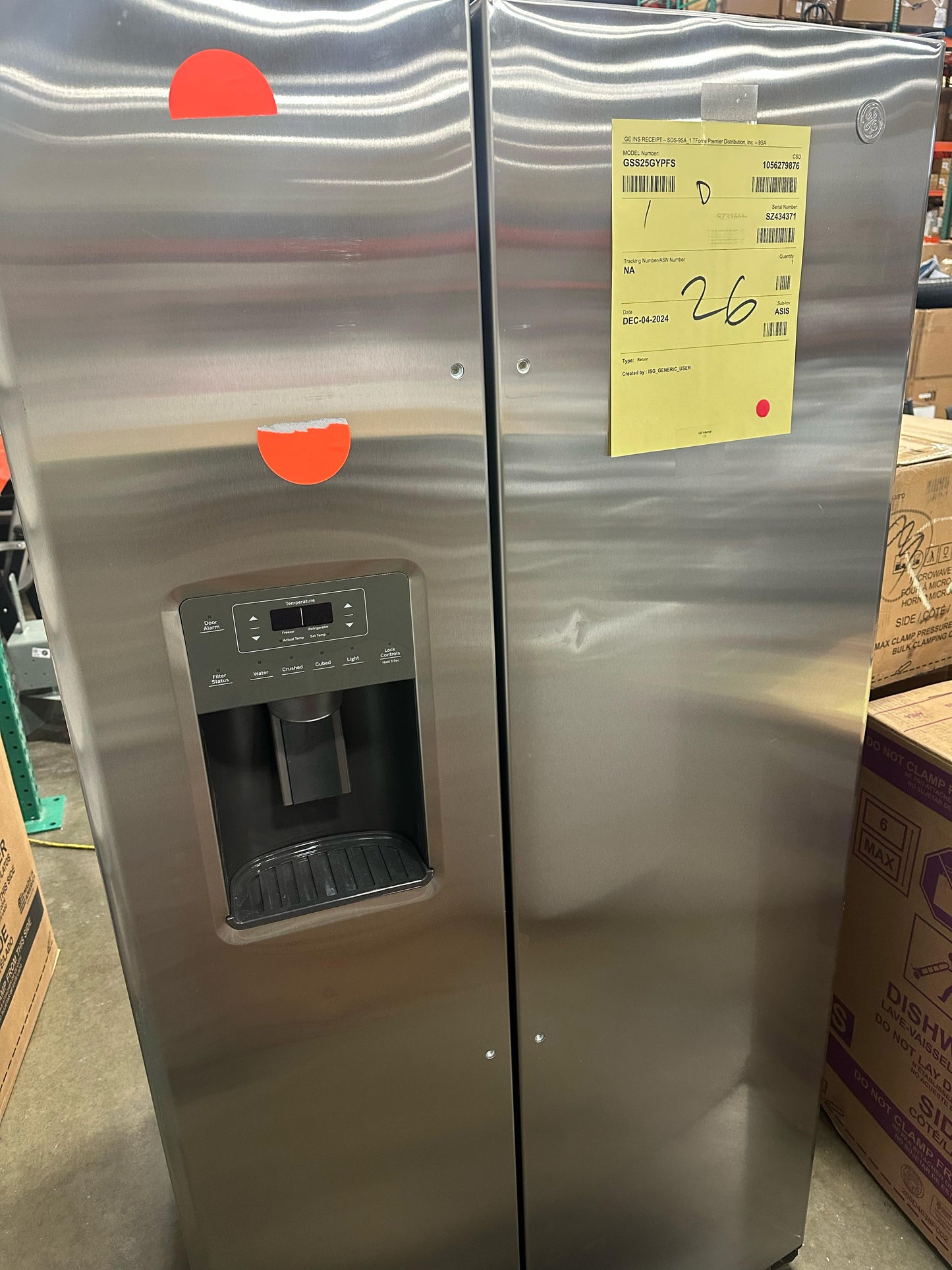 GE 25.3 Cu. Ft. Side-By-Side Refrigerator GSS25GYPFS with External Ice & Water Dispenser - Stainless Steel GSS25GYPFS3