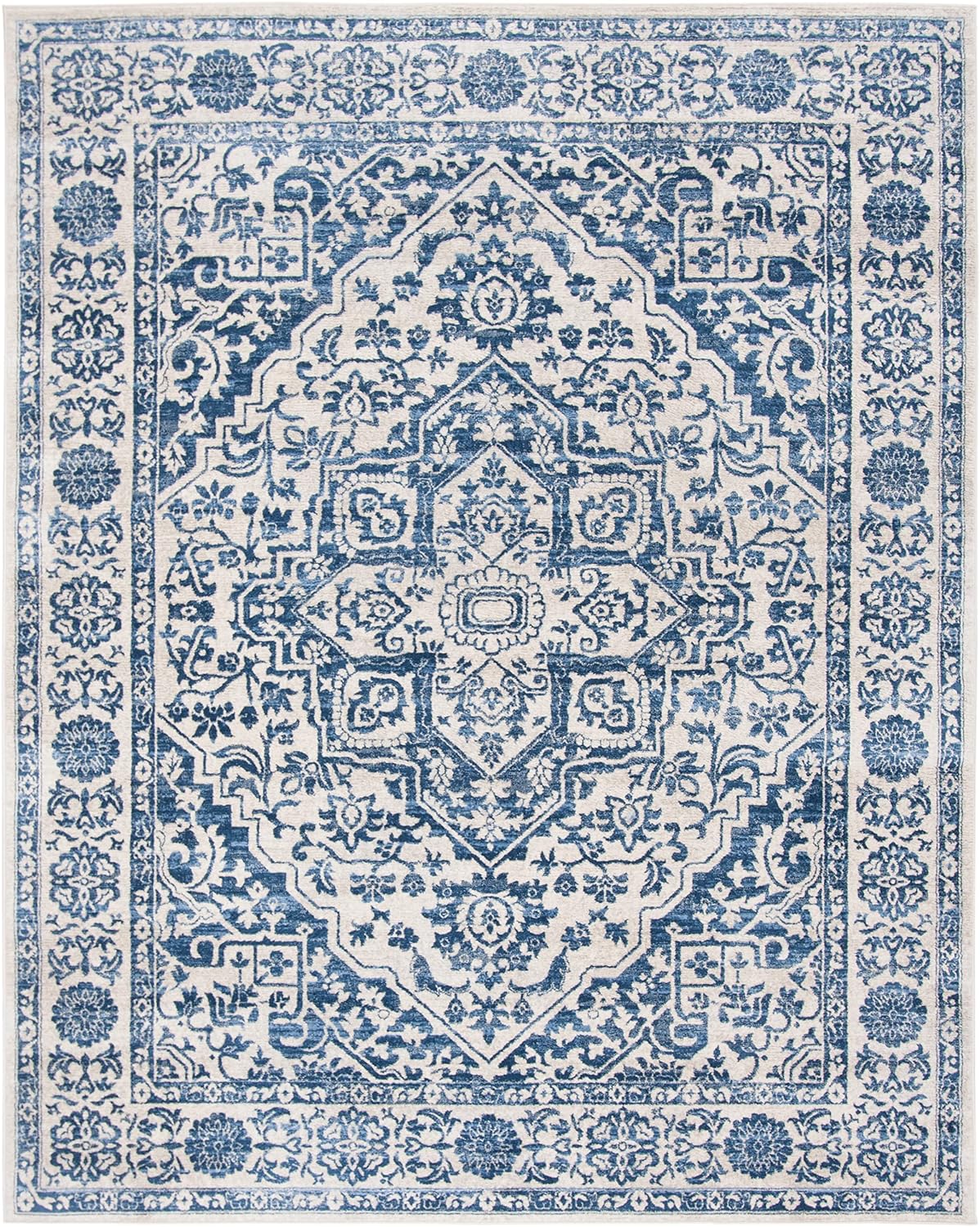 SAFAVIEH Brentwood Collection Area Rug - 8' x 10', Navy & Light Grey, Medallion Distressed Design ‎BNT832M-8