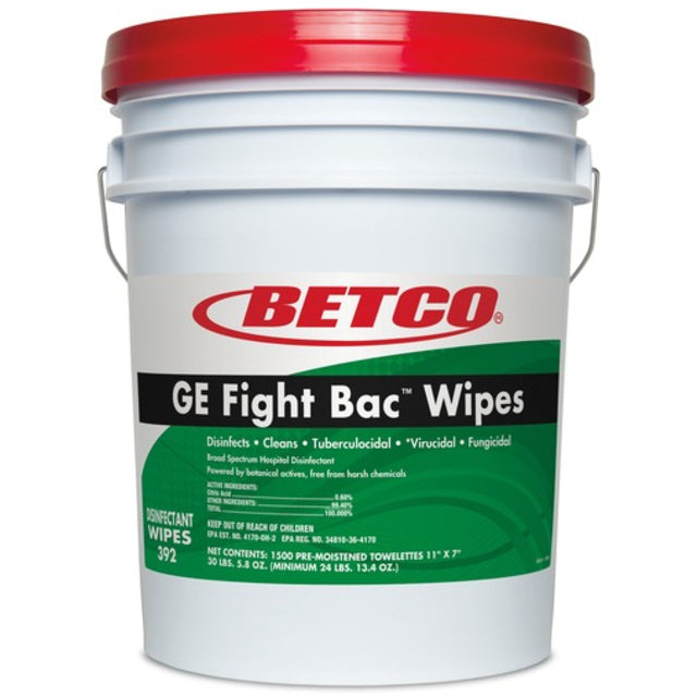 Betco GE Fight Bac Disinfectant Wipes - Wipe - 11" Width x 7" Length - 1500 / Bucket - 1 Each - White