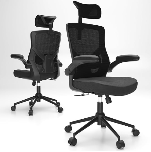 Mesh Office Chair with Headrest - High Back (Black)