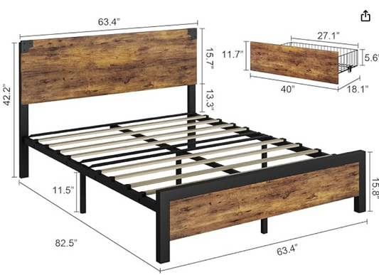 GAOMON Queen Size Bed Frame with 4 Drawers, Queen Bed