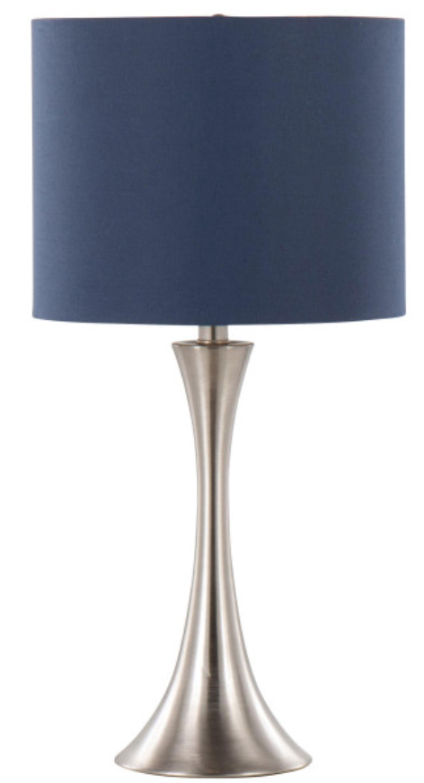 24" Brushed Nickel Table Lamp Set With Navy Shade