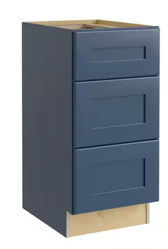 Newport Blue Painted Plywood Shaker Assembled Drawer Base Kitchen Cabinet Soft Close 12 in W x 24 in D x 34.5 in H