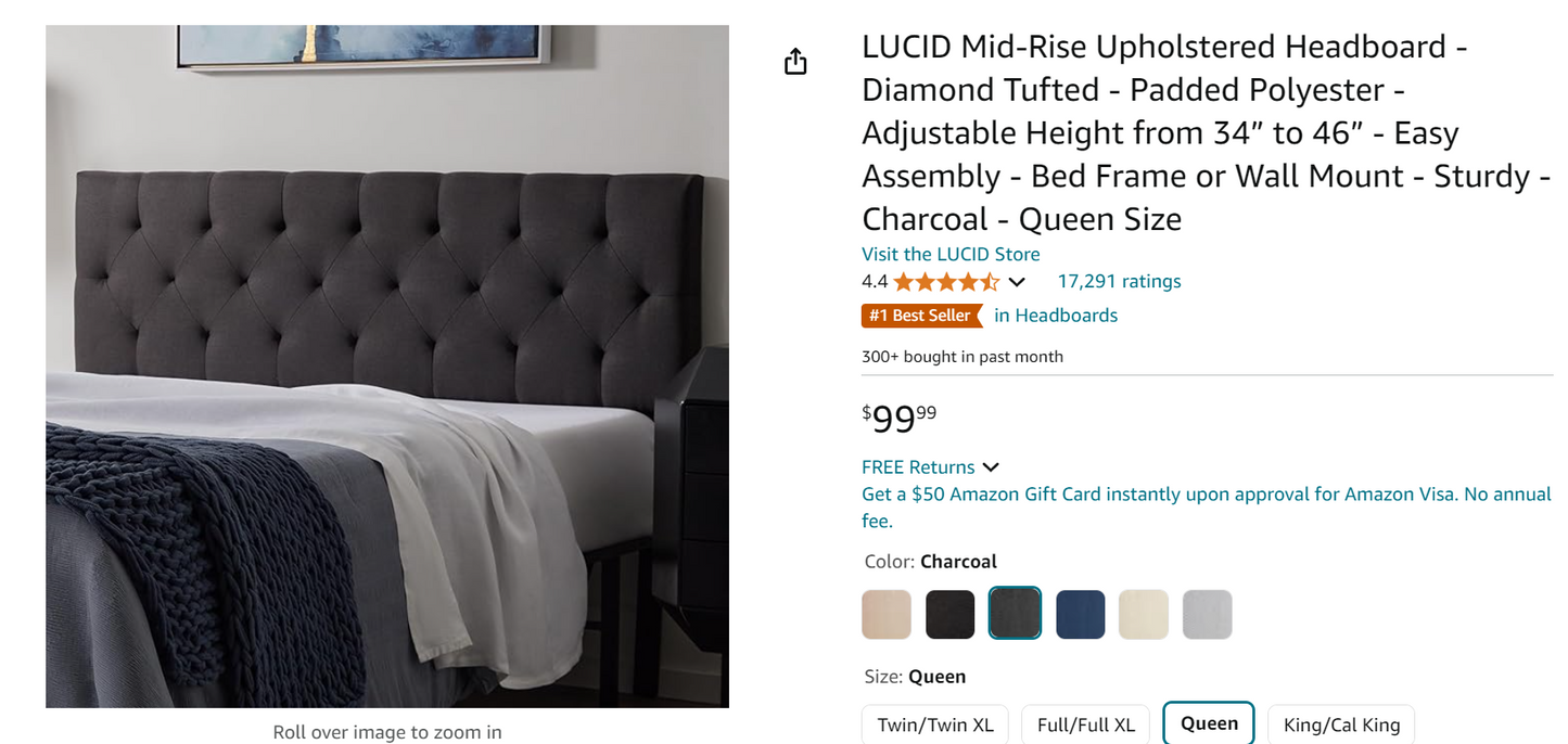 LUCID Mid-Rise Upholstered Headboard - Diamond Tufted