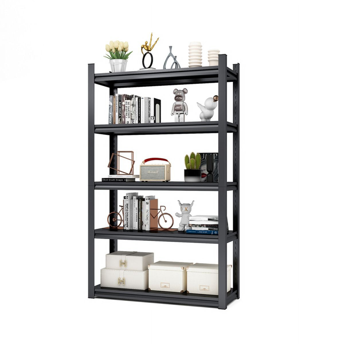 Steel Shelving Unit, 5-Tier, Black, High Load Support, H72 x W47.2 x D23.6