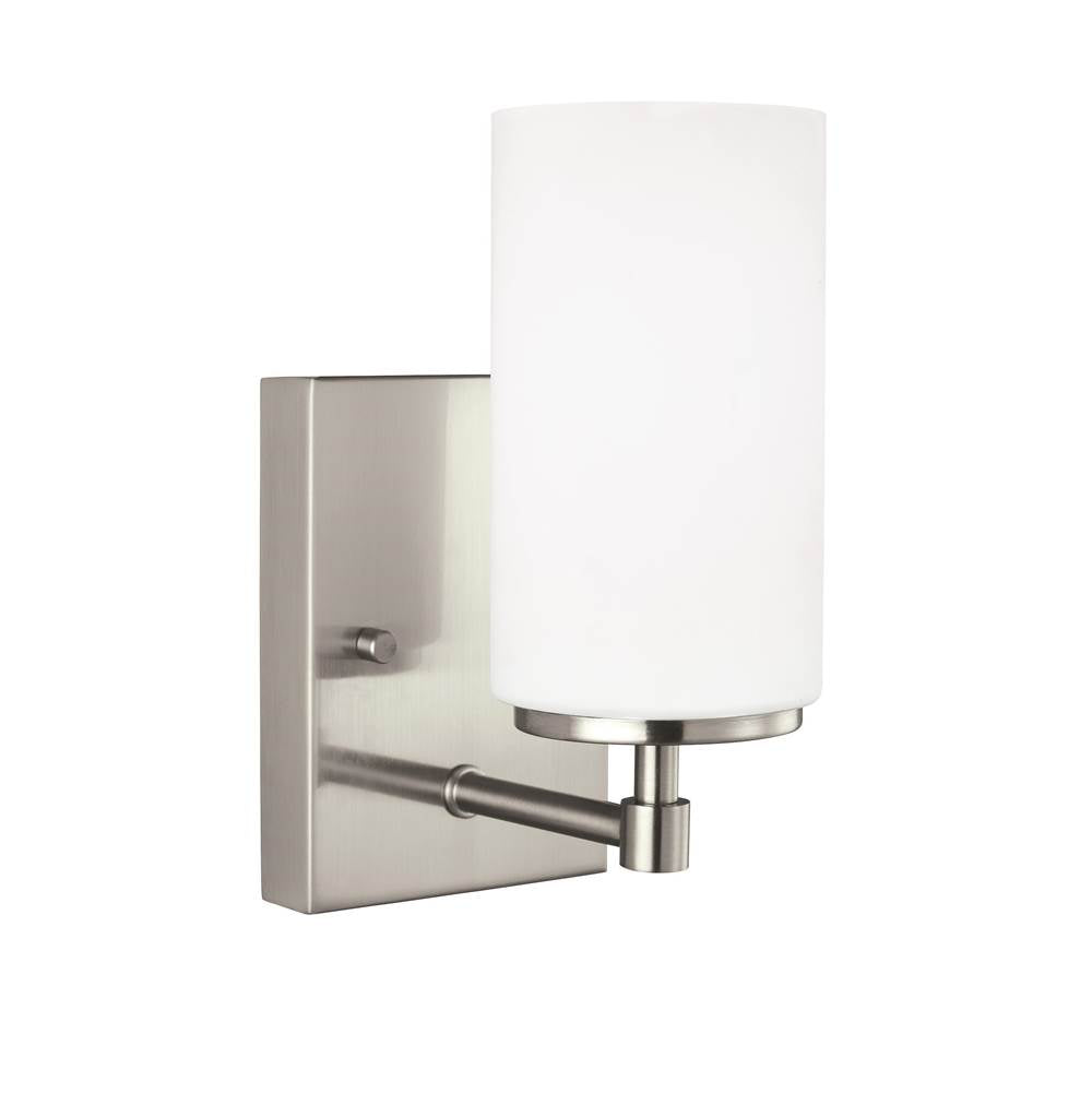 Generation Lighting Alturas Contemporary 1-Light Led Indoor Dimmable Bath Vanity Wall Sconce In Brushed Nickel Silver Finish With Etched White Inside Glass Shade 4124601EN3-962