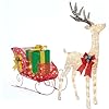 Gllabel Lighted Christmas Reindeer and Gift Box Sleigh Outdoor Patio Decoration Set - 50 inch Reindeer, 19.75 inch Sleigh, 12 inch Gift Box