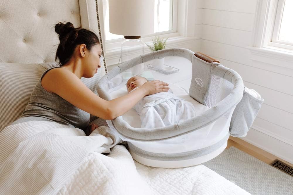 HALO BassiNest Swivel Baby Bassinet, Soothing Center, Vibration and Sound, Luxe Series, Dove Grey Tweed