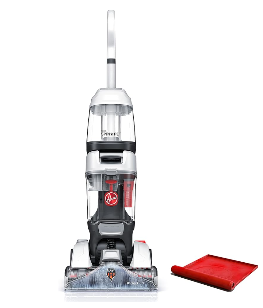 Hoover Dual Spin Pet Plus Carpet Cleaner Machine with Storage Mat, Upright Shampooer, Carpet Deodorizer and Pet Stain Remover, FH54050V, White