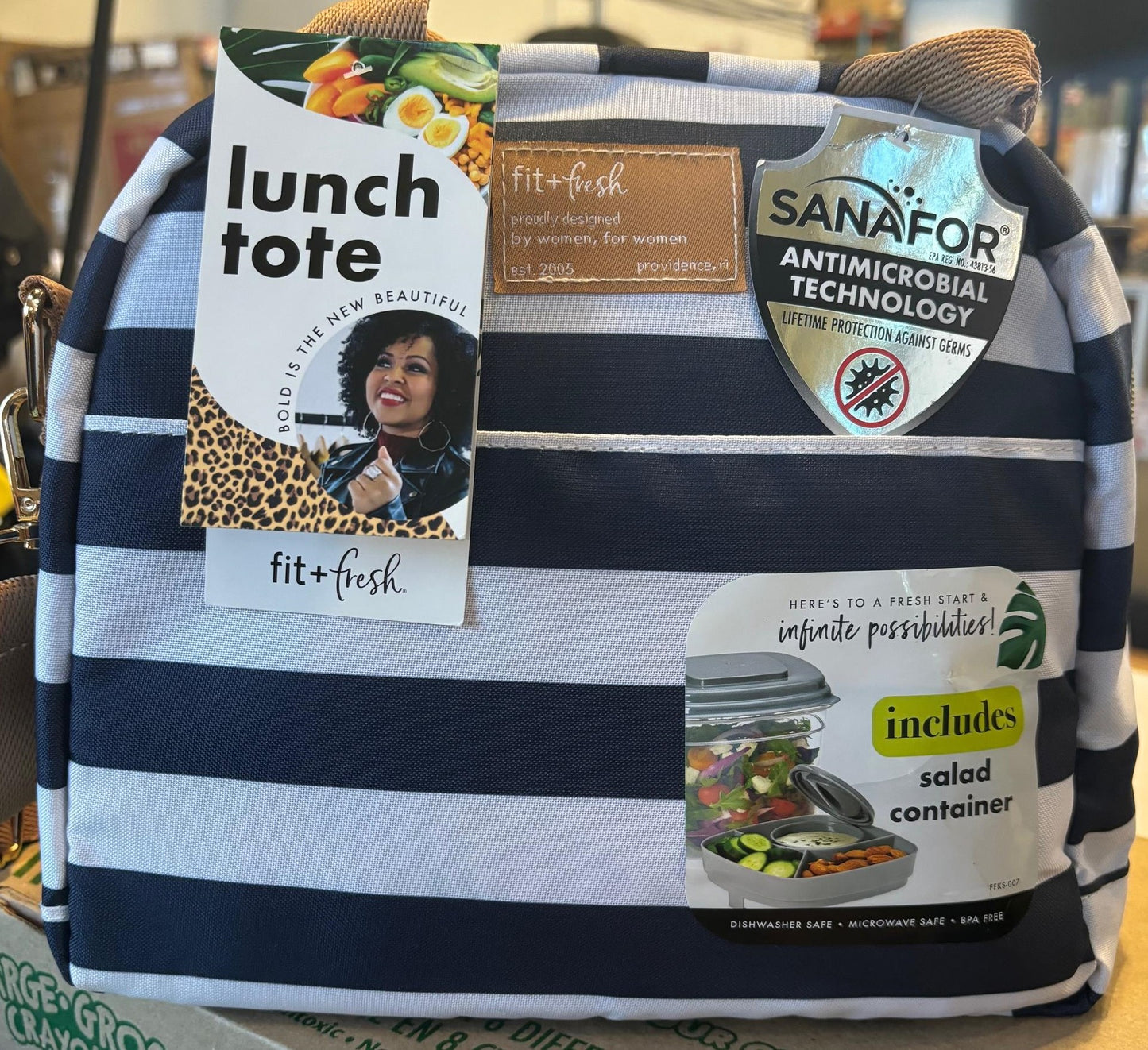 Fit & Fresh Portland Lunch Bag, Navy/White Stripes