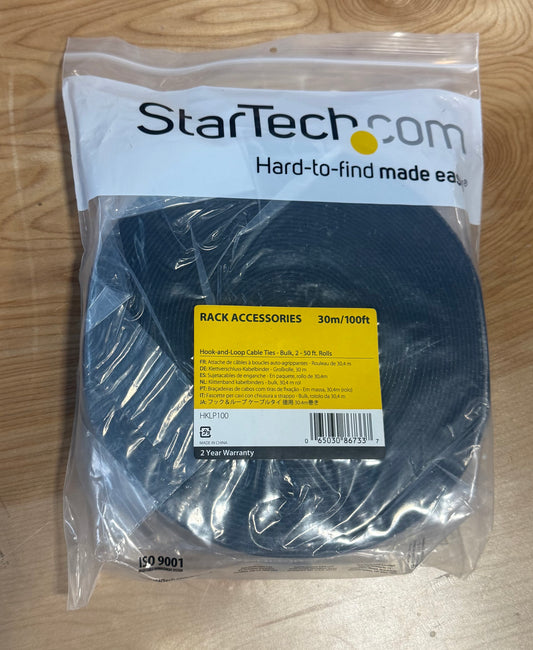 StarTech.com 100ft. Hook and Loop Roll - Cut-to-Size Reusable Cable Ties - Bulk Industrial Wire Fastener Tape - Adjustable Fabric Wraps - Black (HKLP100)