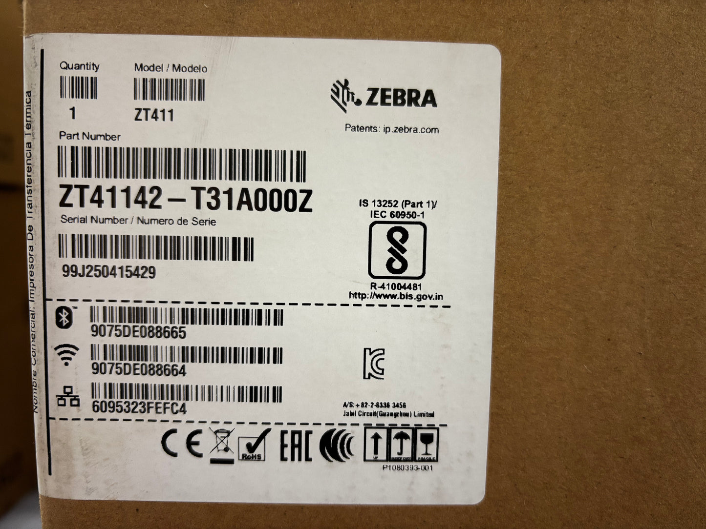 ZEBRA ZT411 Thermal Transfer Industrial Printer 203 dpi Print Width 4 in Serial USB Ethernet Bluetooth Peeler with Liner Take-Up ZT41142-T310000Z (ZT41142-T31A000Z)