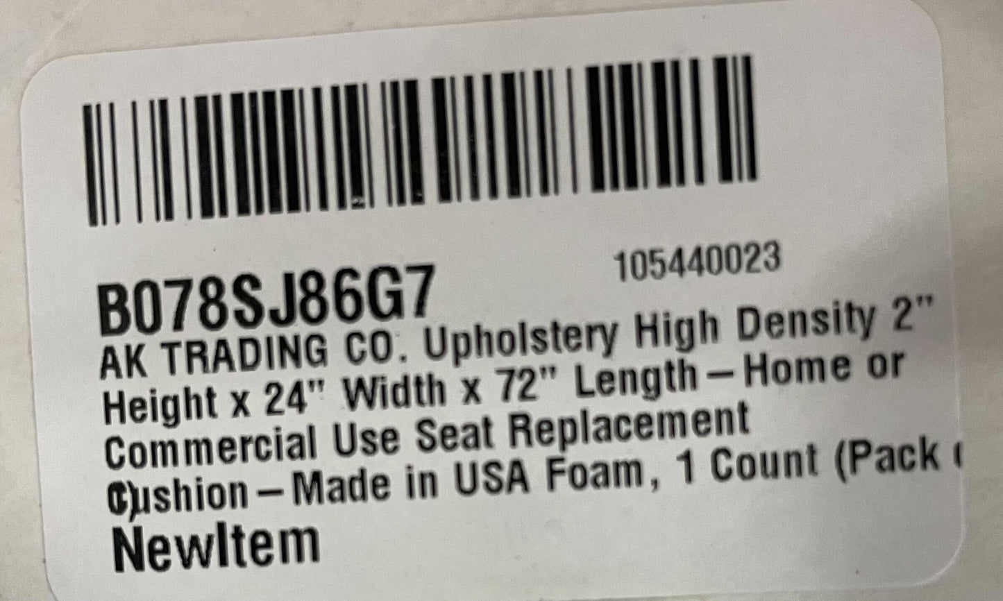 AK TRADING CO. AK-Trading Upholstery High Density 2" Height x 24" Width x 72" Length-Home or Commercial Use Seat Replacement Cushion-Made in USA Foam, 1 Count (Pack of 1)