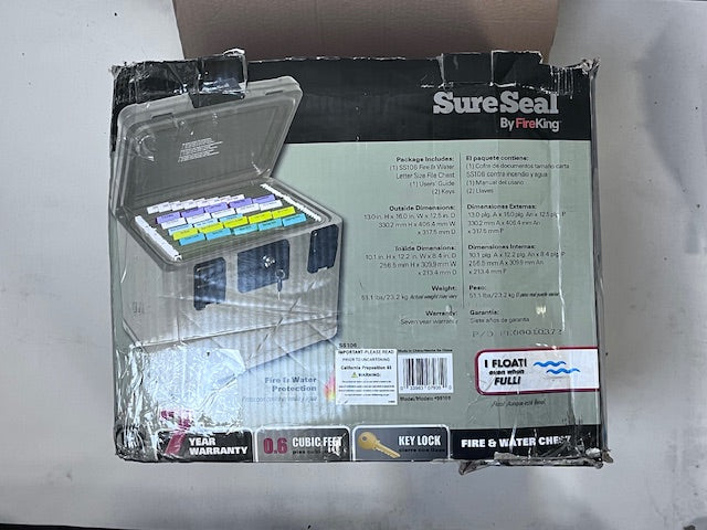 SureSeal By FireKing Fire and Waterproof Chest, 0.6 cu ft, 16w x 12.5d x 13h, SS106