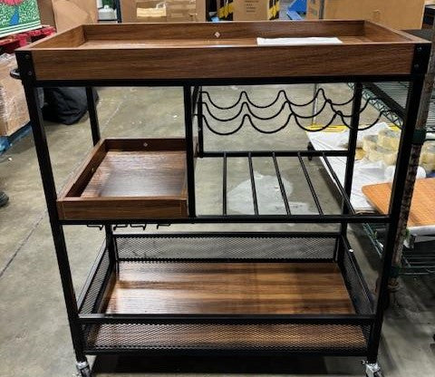 Bar Cart, Industrial Serving Cart on Wheels Kitchen Storage Cart for The Home Wood and Metal Frame, Rustic Brown