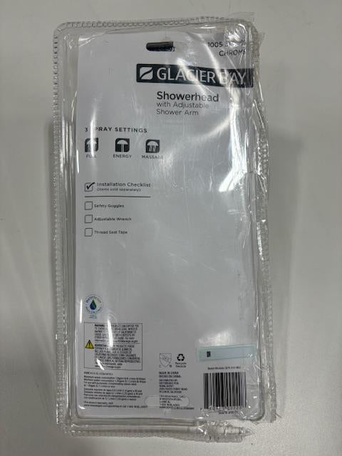 Glacier Bay 3-Spray Patterns with 1.8 GPM 5.4 in Wall Mount Fixed Shower Head with Adjustable Shower Arm in Chrome, Grey  3075-512-WS1