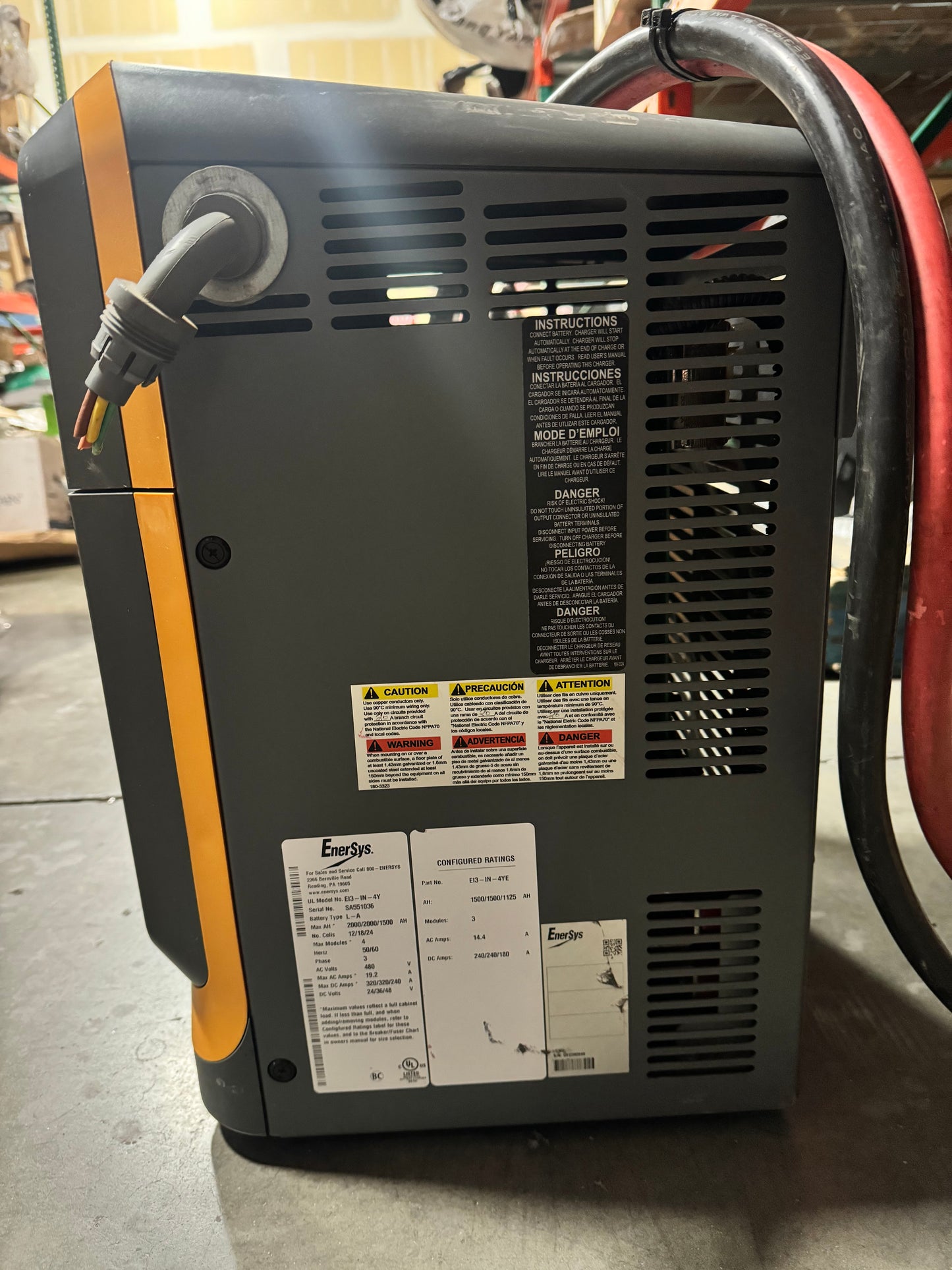 ENERSYS EI3-IN-4Y ENFORCER IMPAC FORKLIFT BATTERY CHARGER USED- NOT DAMAGED