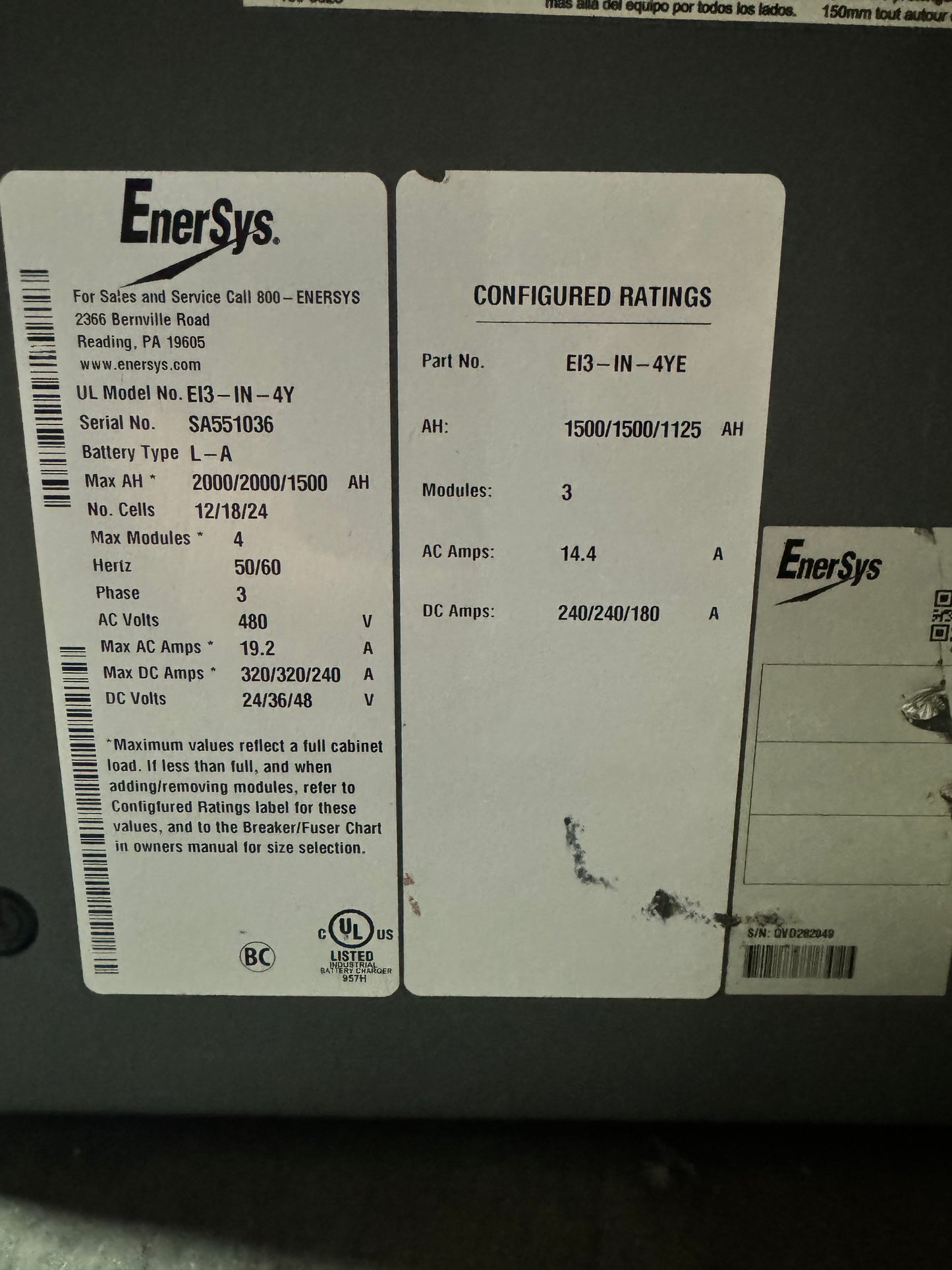 ENERSYS EI3-IN-4Y ENFORCER IMPAC FORKLIFT BATTERY CHARGER USED- NOT DAMAGED