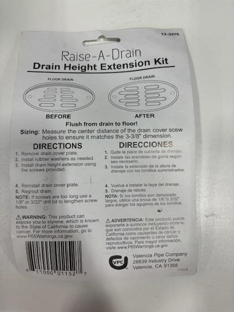 Drain Height Extension Kit, 3-3/8" Center-to-Center Screw Holes, 4" Diameter-13-3375