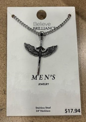 Believe by Brilliance Men's Stainless Steel Eagle Wings and Sword Pendant