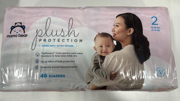 Amazon Brand - Mama Bear Plush Protection Diapers - Size 2, 46 Count, Hypoallergenic Premium Disposable Baby Diapers, White and Cloud Dreams