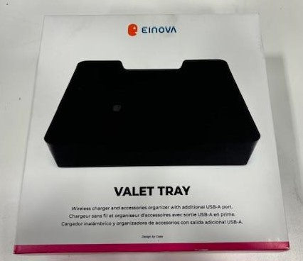 Einova Valet Tray - Personal Organizer with 10W Fast Wireless Charging, Compatible with Qi-Enabled iPhone, Samsung Galaxy or Pixel, Extra 5W USB-A Port - Black