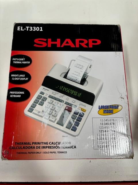 Sharp Printing Calculator, 12 Digit Adding Machine with Extra Large 10 Digit Printing Option, 8.0 LPS, No Ink Required Thermal Printing (ELT3301)