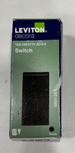 Leviton Decora Residential Grade 15 Amp Rocker Single Pole Switch, Black-S15-5601-2E