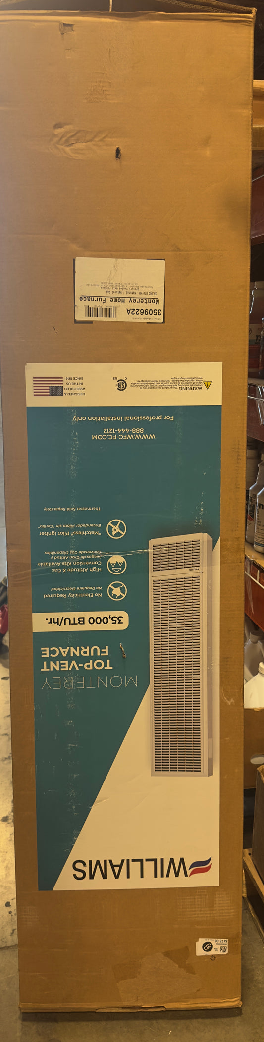 Williams Monterey Top-Vent Wall Heater 35,000 BTUH, 66% AFUE, Natural Gas