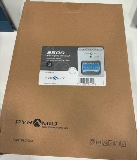 Pyramid Time Systems 2500 Small Business Time Clock Bundle with 100 Time Cards, 1 Ribbon, 1 Time Card Rack, 2 Security Keys - No Employee Limit, ivory