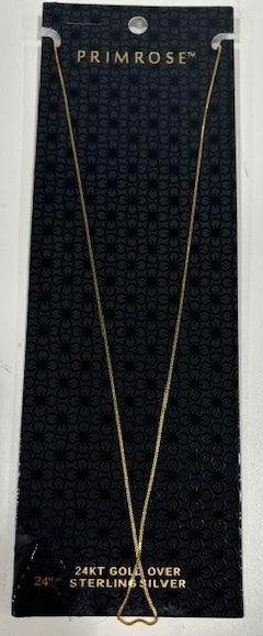 PRIMROSE 24 KT Gold Over Sterling Silver Box Chain Necklace 24"