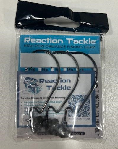 Reaction Tackle Tungsten Football Swing Jig Heads - Bass Fishing Jigs -Swinging Action Trigger Bait -Versatile Jig with Sharp Hooks -Mimics Crawfish- Green Pumpkin- 1/4