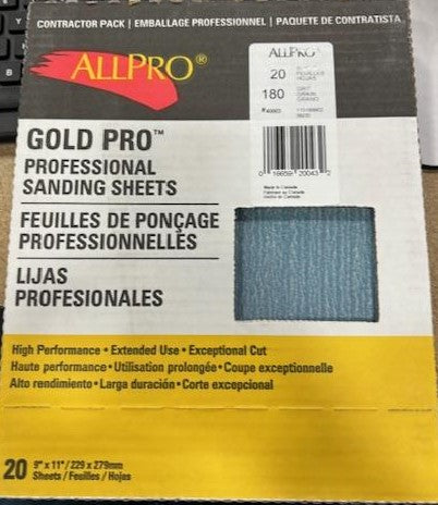 AllPro 9"x11" Sandpaper, 180 Grit, 20-Pack