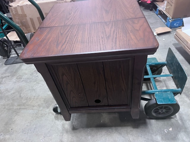 Signature Design by Ashley Woodboro Traditional Square End Table with 1 File Drawer, 2 Electrical Outlets and USB Port, Dark Brown