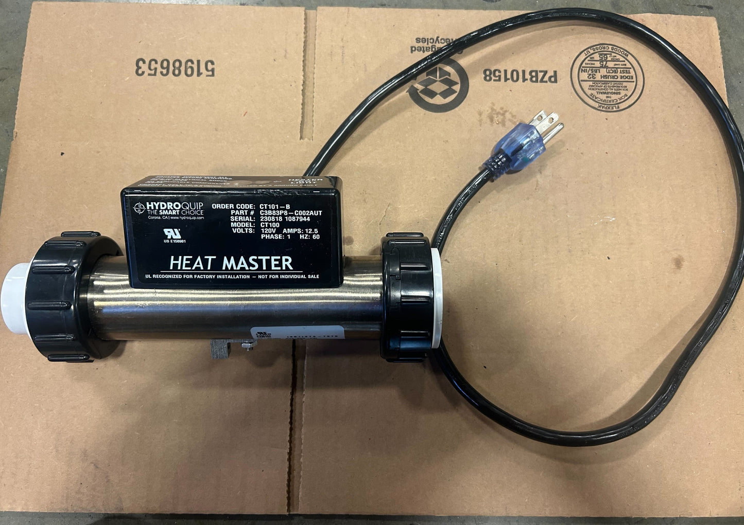 Jetted Bathtub Heater Hydro-Quip Heat Master “In-Line Pressure”, 1.5KW, 120volts