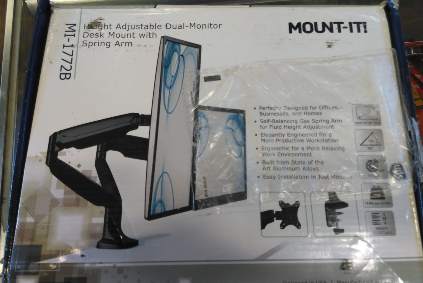 Mount-It! Height Adjustable Dual Monitor Desk Mount,  13"-32" Monitors