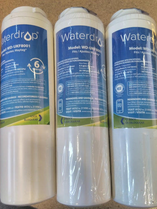 Waterdrop EDR4RXD1 Compatible with EveryDrop® Filter 4, Whirlpool® UKF8001, 4396395, Maytag UKF8001AXX-200, UKF8001AXX-750, WD-F07, Refrigerator Water Filter, 3 Filters