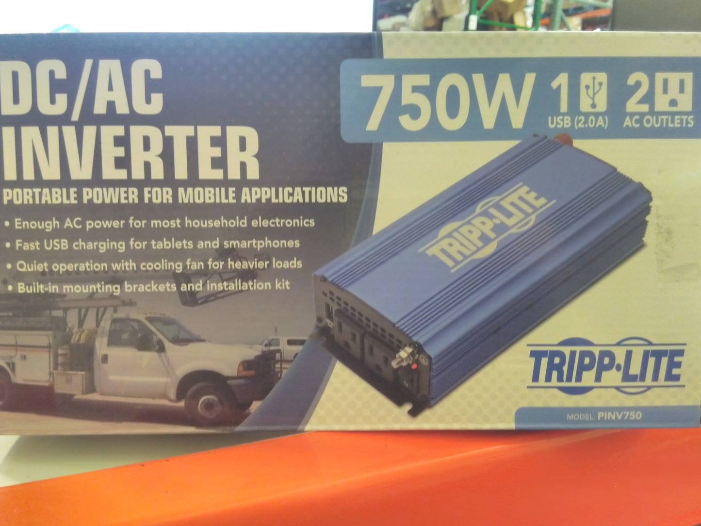 Tripp Lite 750W Compact Portable Power Inverter for Cars, Car Outlet Adapter with 2 AC 1 USB Outlets (PINV750)