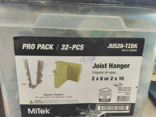 MiTek Joist Hanger 2"X8" or 2"X10" Pro Pack 32pc 18-Gauge Steel JUS28-TZBK