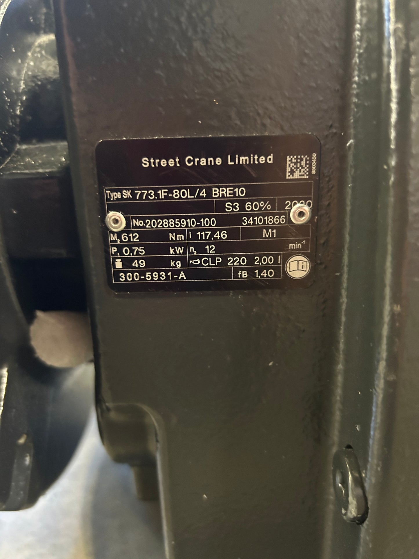 Street Crane Limited Gear Motor SK773.1F-80L/4 BRE10 No. 202885910-100 34101866