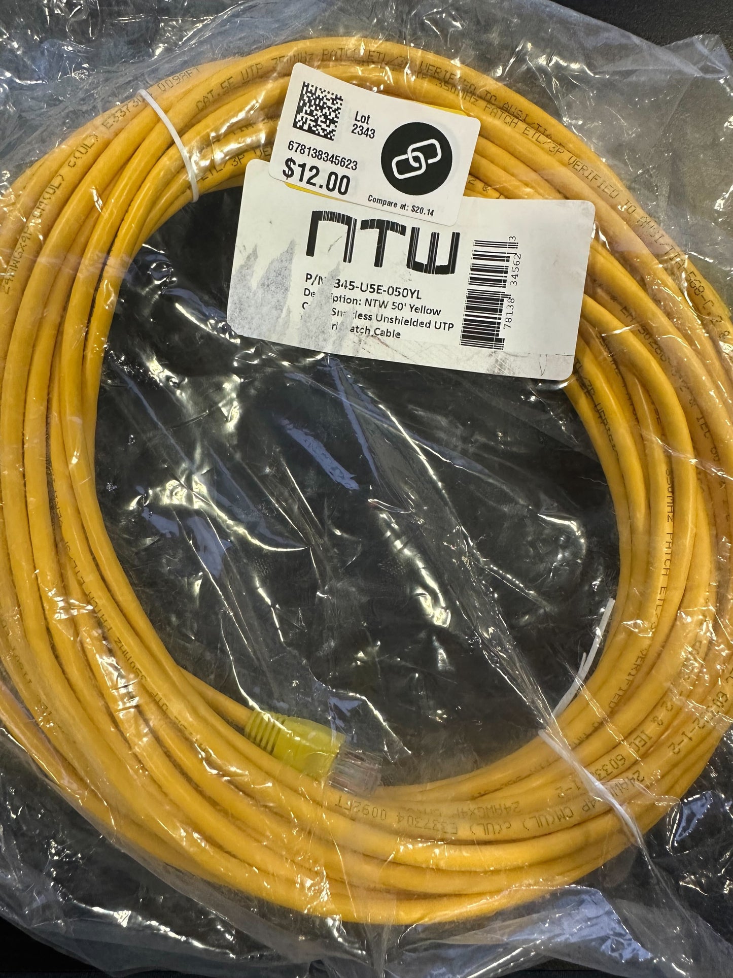 NTW 50 ft. Cat6 Snagless Shielded (STP) Network Patch Cable, Yellow